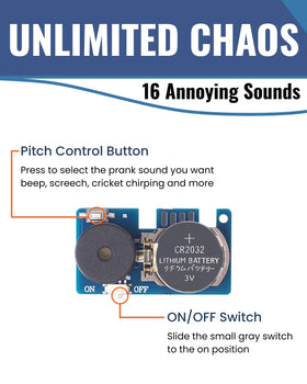 Hasviey cricket noise maker hidden setup shown for stealth prank placement.