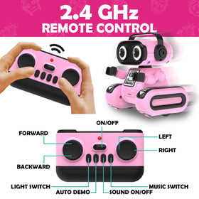 Hasviey pink LED eyes add charm to playtime.