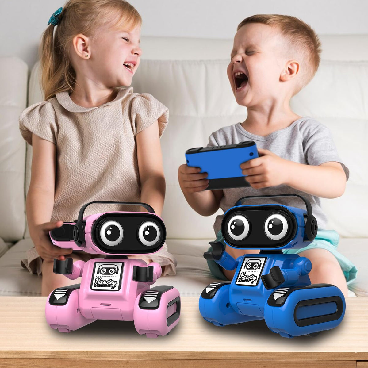 Hasviey pink recording button captures short audio for repeats.