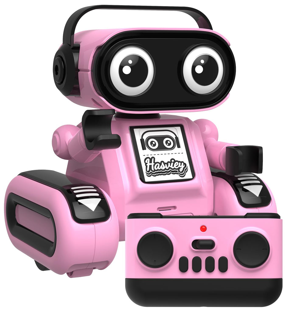 Hasviey pink upper robot with flexible head for expressive play.