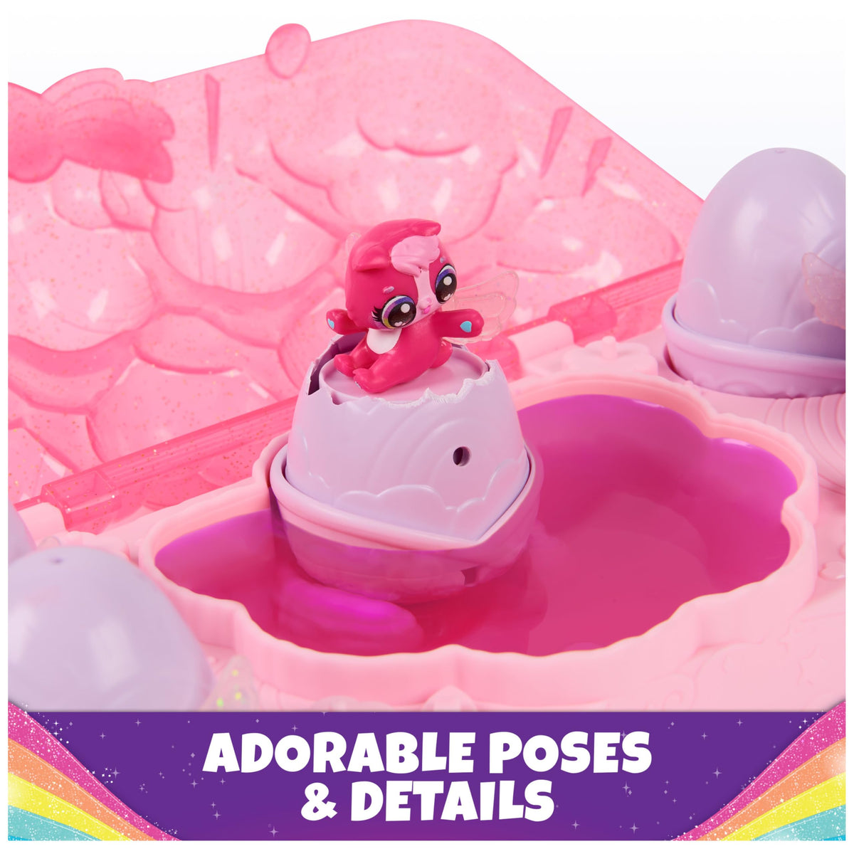 Hatchimals Rainbow Splash includes 10 accessories to enhance pretend play.