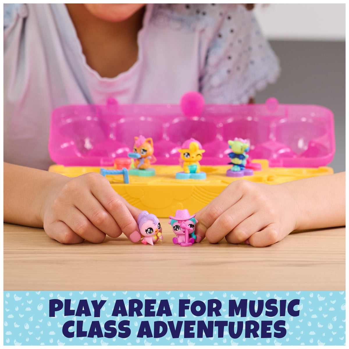 Drum and kazoo accessories encourage rhythm during imaginative play.