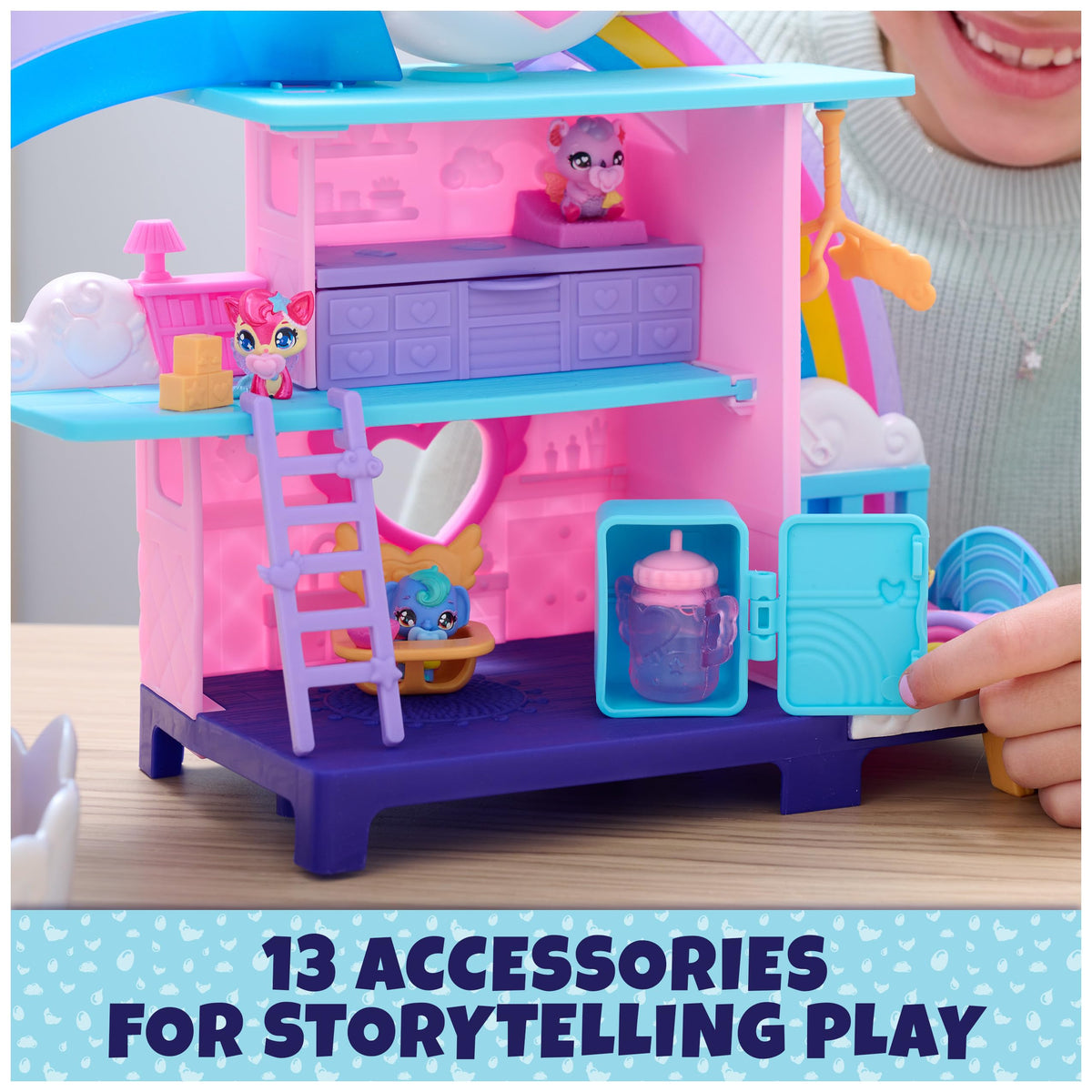 Hatchimals Alive fridge opens for pretend feeding and meal-time play