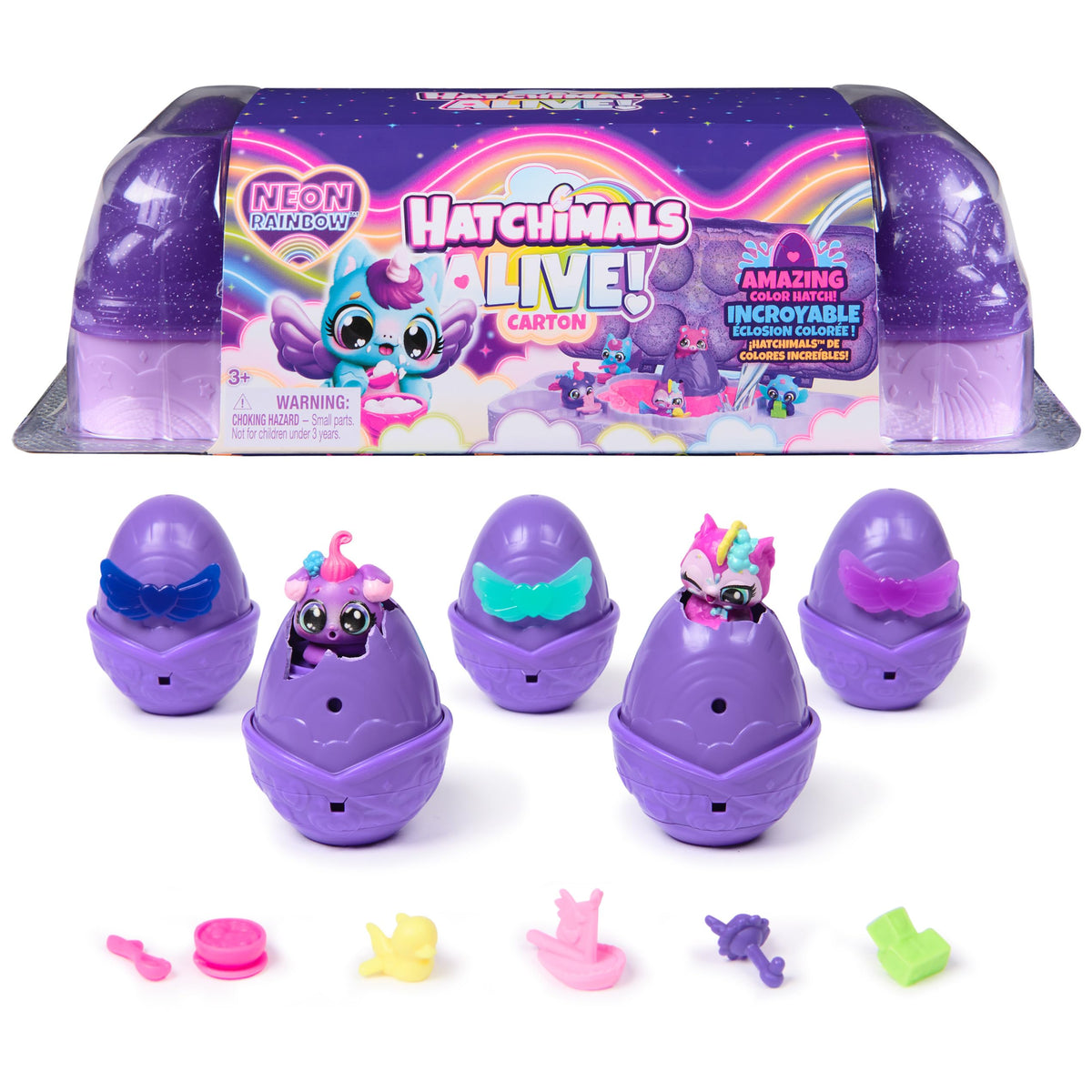Hatchimals Alive Neon Rainbow Carton with neon eggs ready to hatch for colorful play