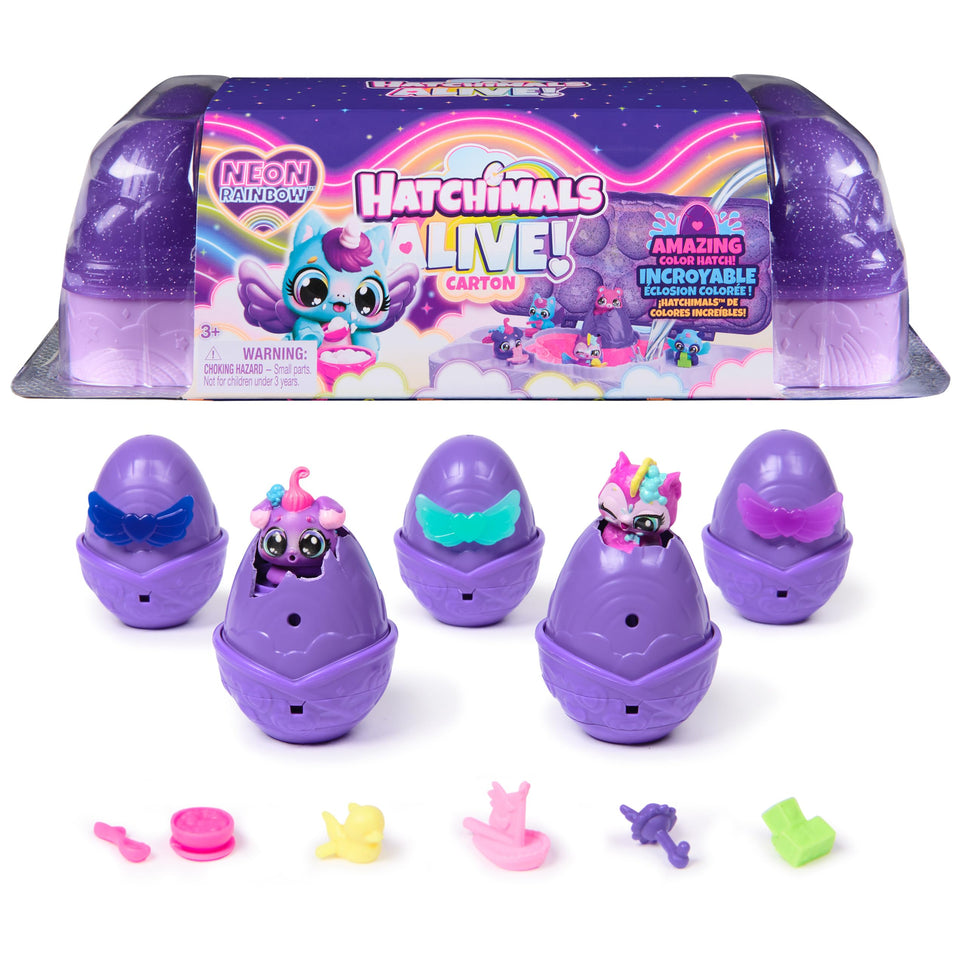 Hatchimals Alive Neon Rainbow Carton with neon eggs ready to hatch for colorful play