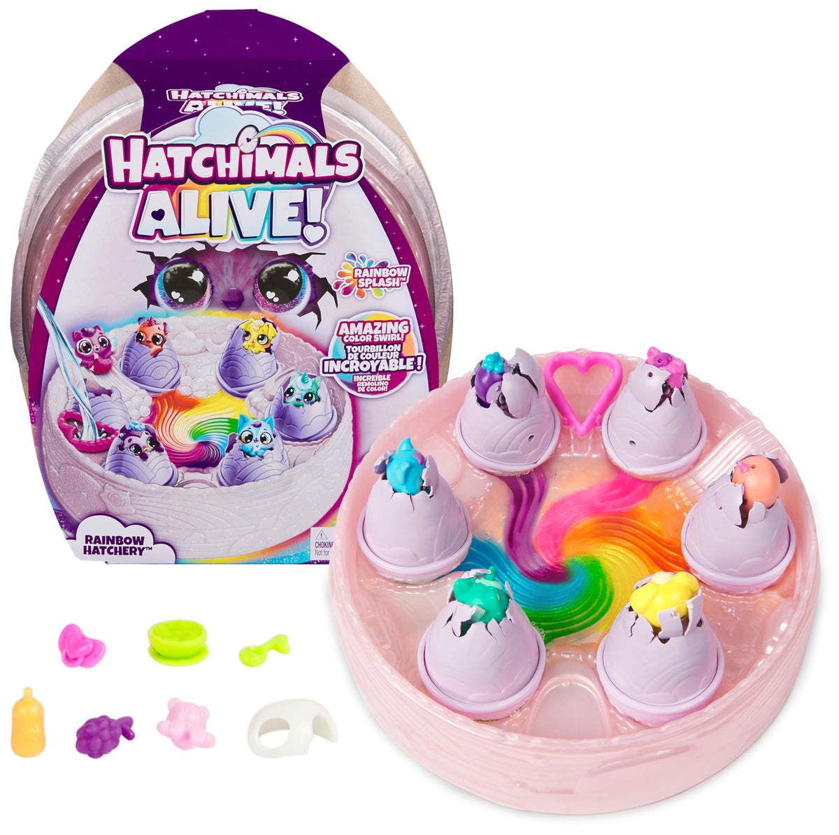 Hatchimals Alive Rainbow Hatchery egg reveals color-changing magic as it hatches.