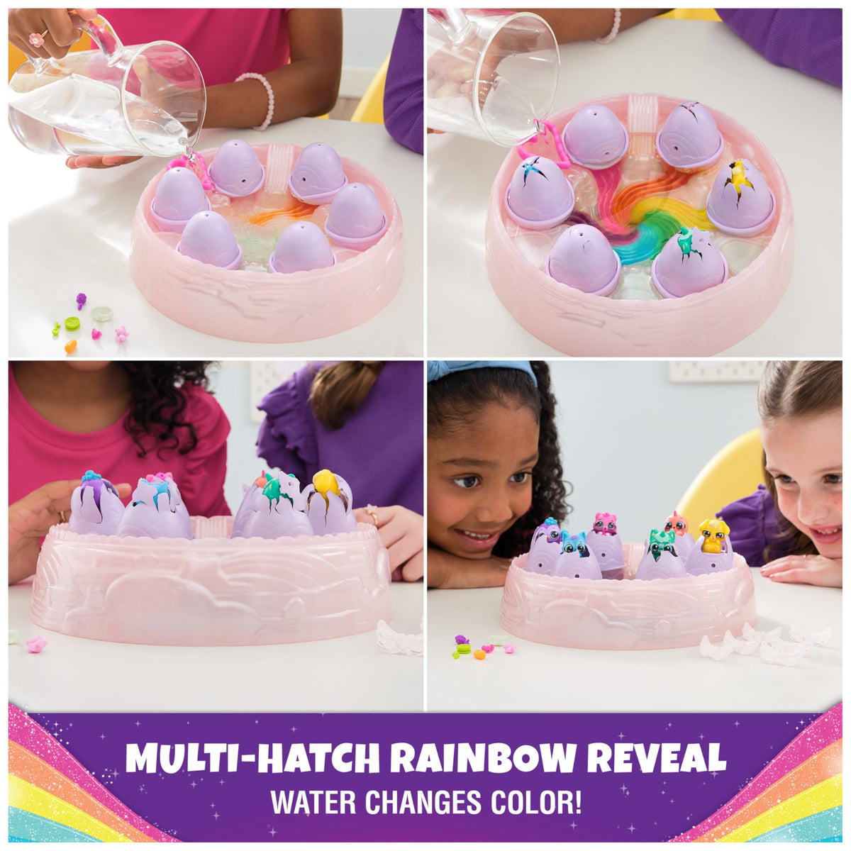 Hatchimals Alive Rainbow Hatchery nest provides a cozy play space for hatchlings.