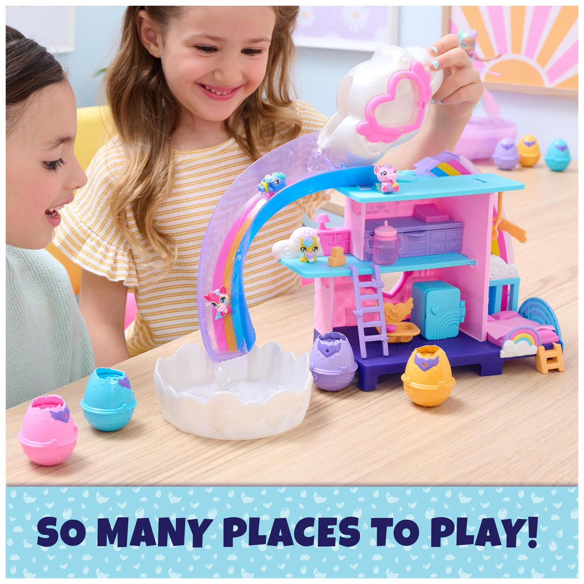 Hatchimals Alive rainbow slide and cloud water promote cause-and-effect fun