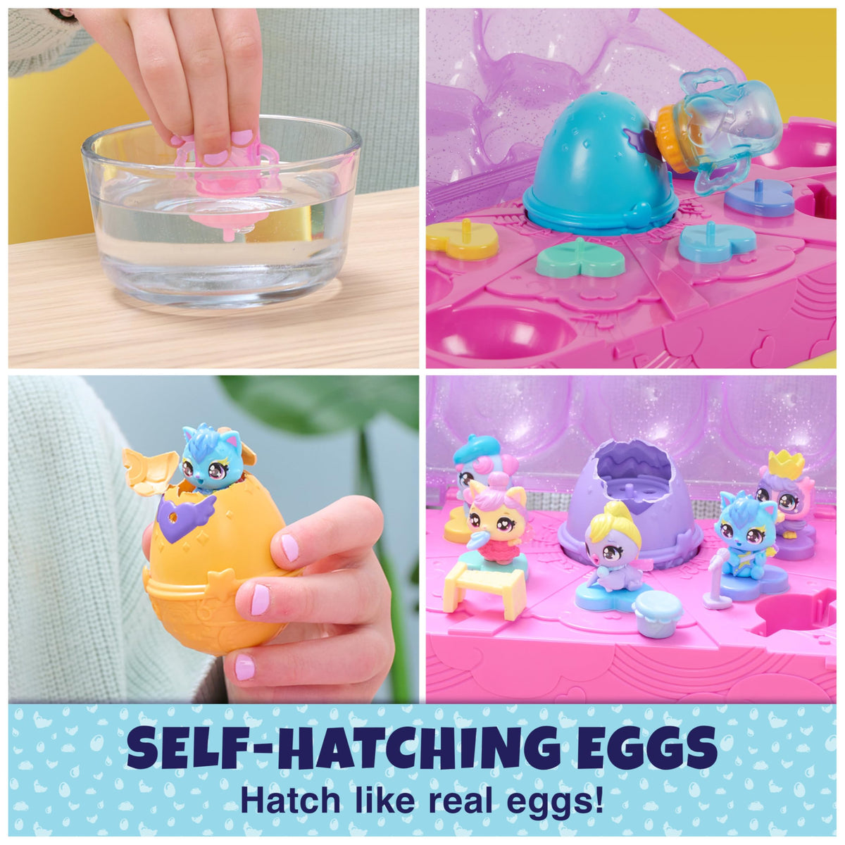 Hatchimals Alive self-hatching eggs show instant character emergence when water is applied.