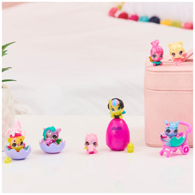 Hatchimals Shimmer Babies nursery backdrop on lid transforms carton into a play space.
