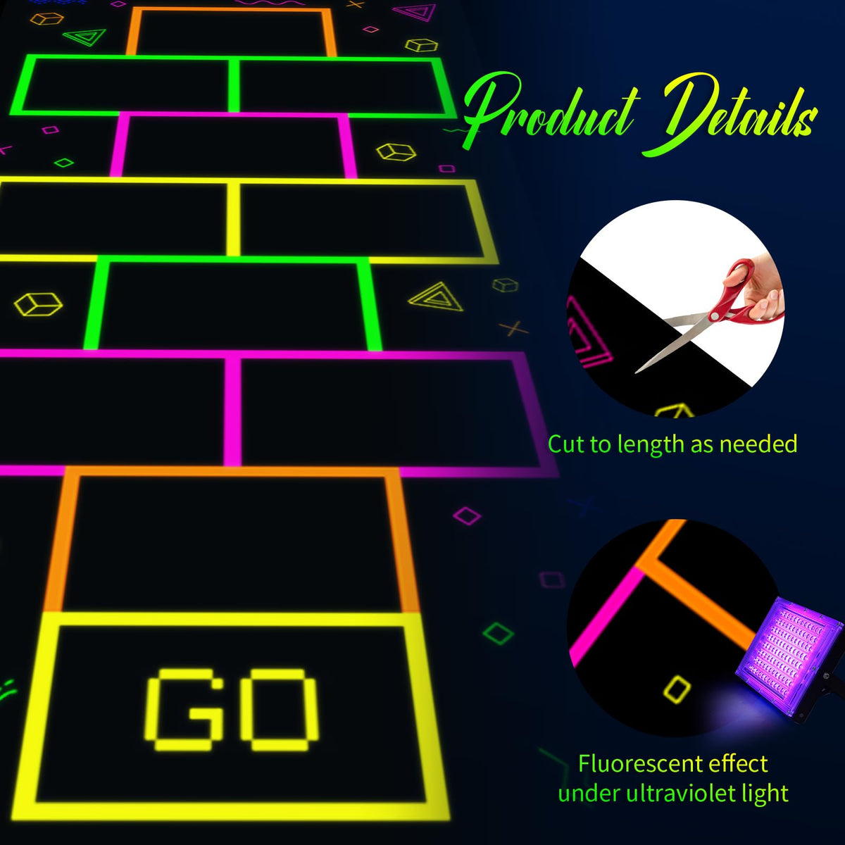 Haull 59x138 inch neon rug covers ample space for events.