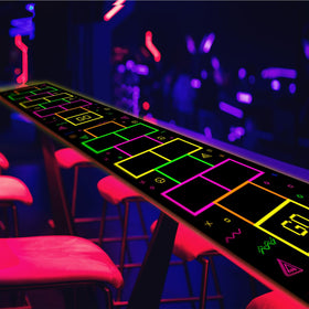 Haull neon party decor rug boosts ambience for celebrations.