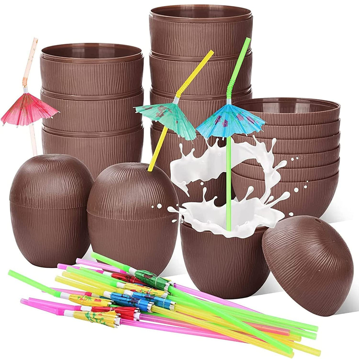Haundry coconut cups with lids for spill-free tropical sipping.