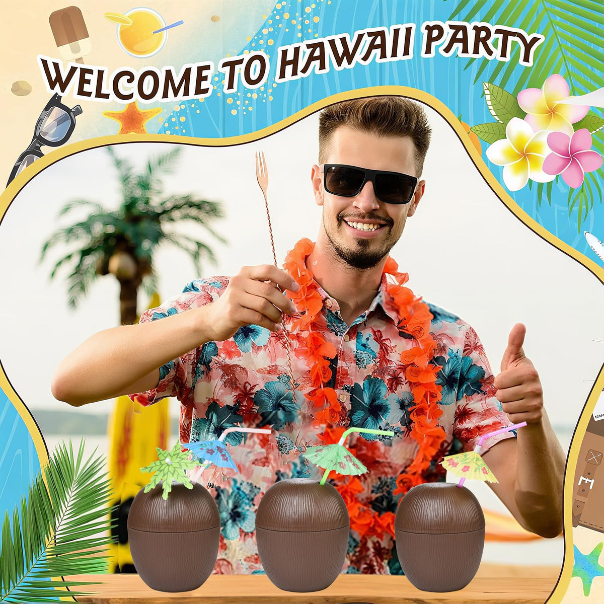 Haundry coconut tree picks garnish tropical beverages stylishly.