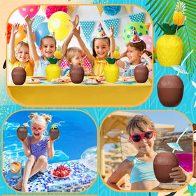 Haundry Hawaiian-themed decor enhances beach party ambiance.