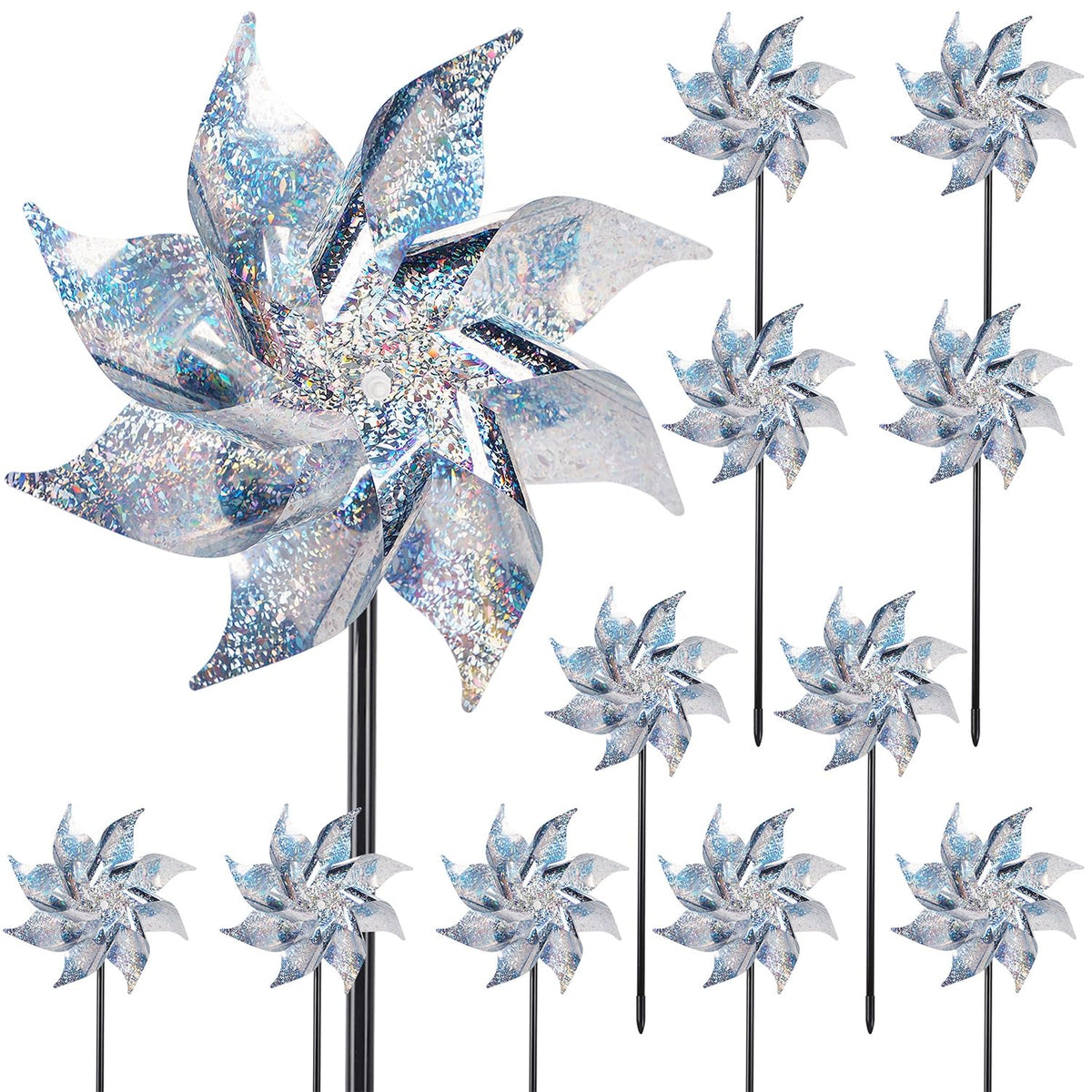 Hausse reflective pinwheels shimmer in sunlight to deter birds.