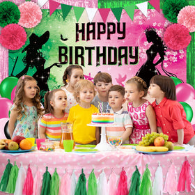 Hauwellter pink-green balloons brighten any witch party setup.