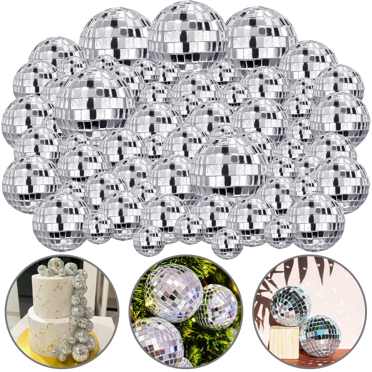 HAVAGDTM 108pcs disco ball cake toppers collection for festive desserts
