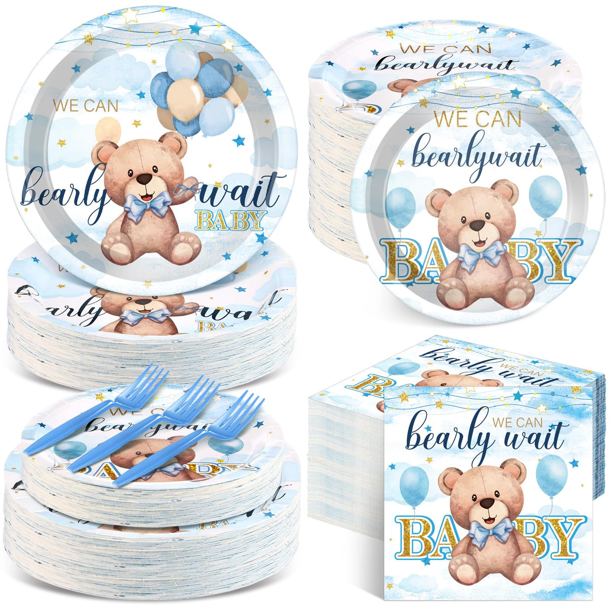 Havawish blue bear dinner plates for baby showers offer cheerful design and easy cleanup.