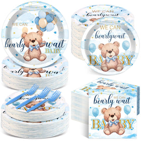 Havawish blue bear dinner plates for baby showers offer cheerful design and easy cleanup.