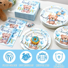 Havawish blue bear tableware set streamlines party prep and setup.