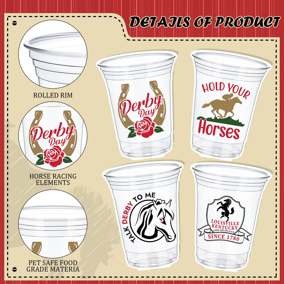 Havawish clear 12oz cups ideal for Derby Day celebrations and beverages.