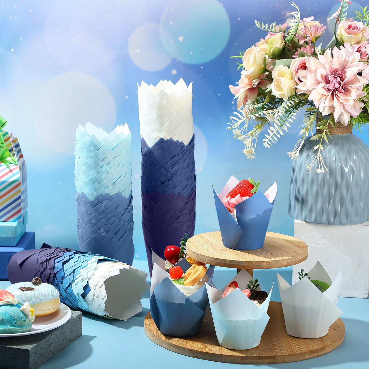 Havawish oil-proof cupcake wrappers featuring a tulip design for clean release.