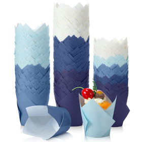 Havawish gradient blue tulip cupcake liners in a 500-pack for elegant, easy-to-release cupcakes.