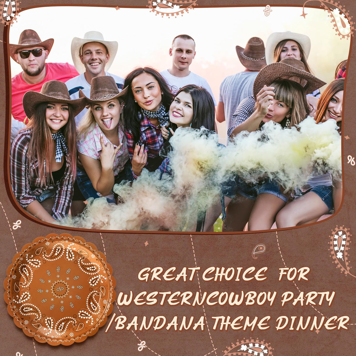 Havawish western bandana plate nine-inch arranged with napkins, easy post-party cleanup