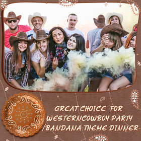 Havawish western bandana plate nine-inch arranged with napkins, easy post-party cleanup