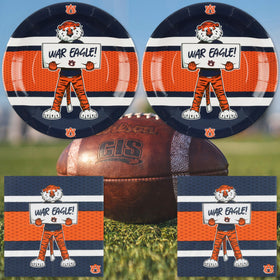 Auburn color palette on Havercamp tableware enhances game-day ambiance.
