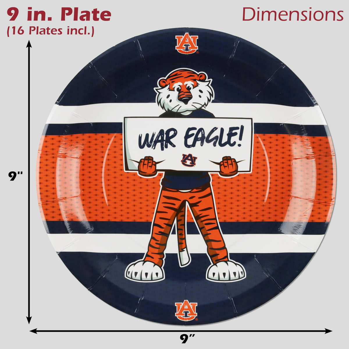 Aubie mascot design on Havercamp party set, adds Auburn spirit to any celebration.