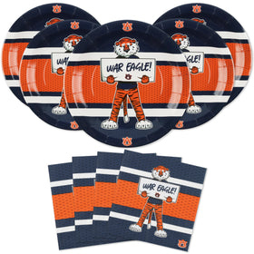Havercamp Auburn plates with Aubie, ideal for easy, crowd-friendly party meals.