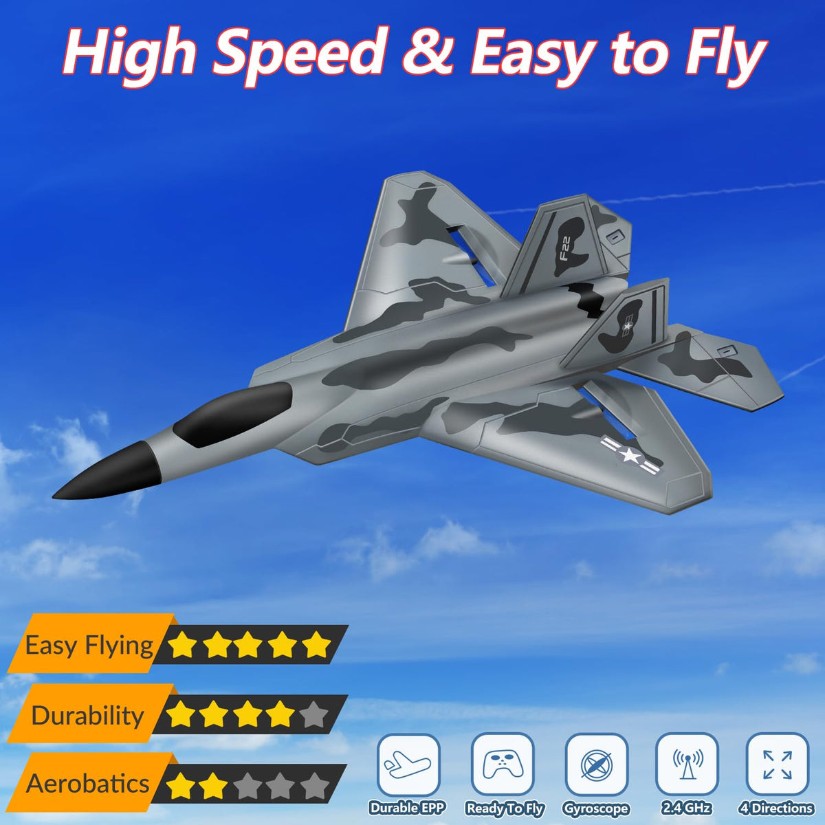 HAWK'S WORK 2 CH RC Airplane side view highlights compact profile for beginner flights.