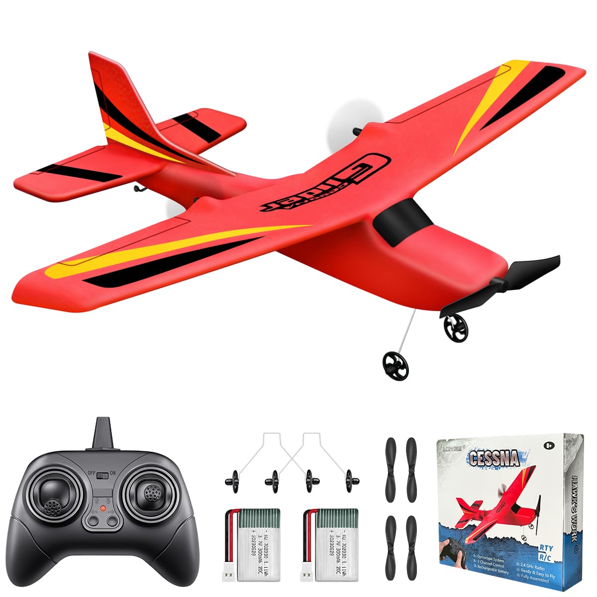 HAWK'S WORK 2CH RC Plane front view showing beginner-friendly stability.