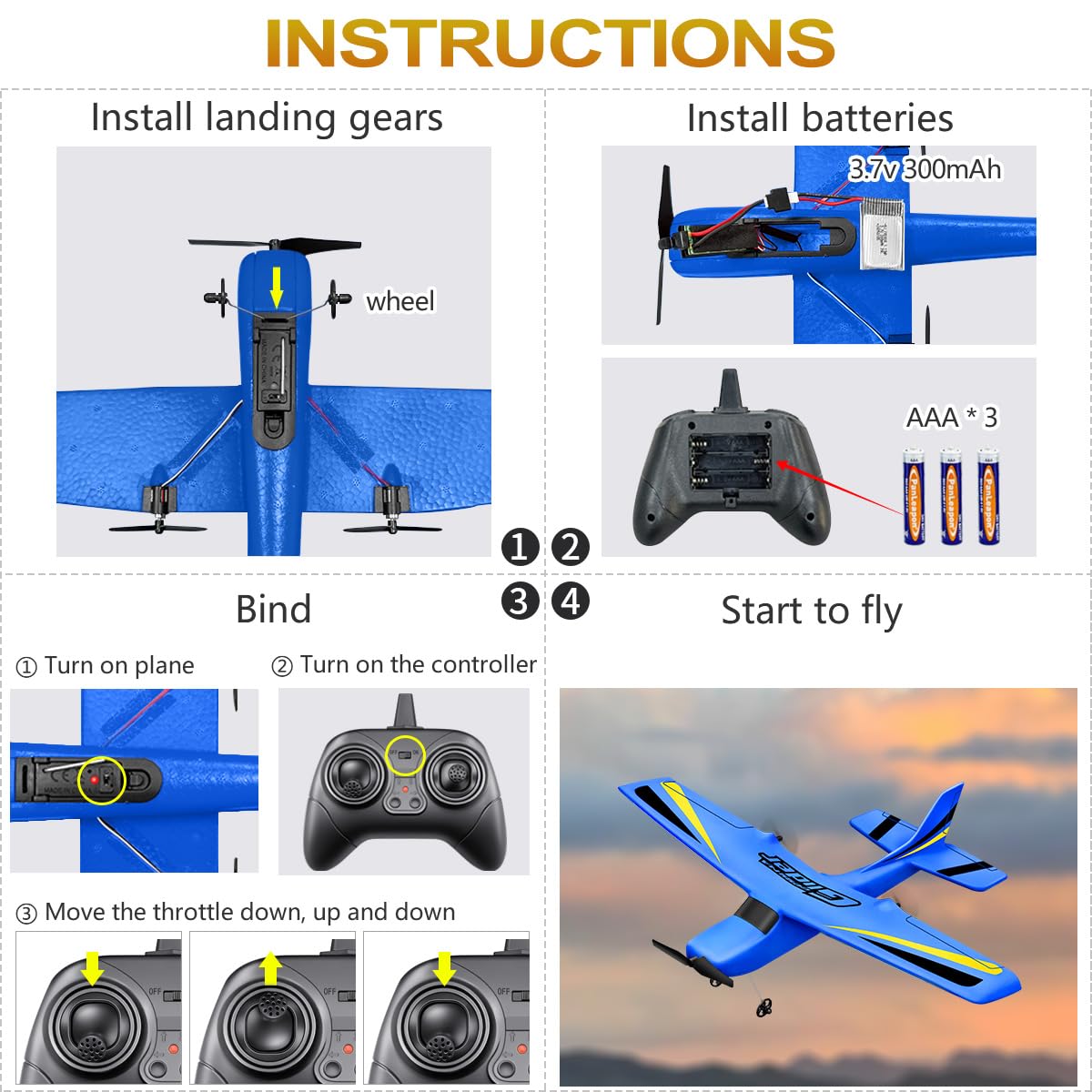 HAWK'S WORK beginner-friendly blue glider ready-to-fly for kids.