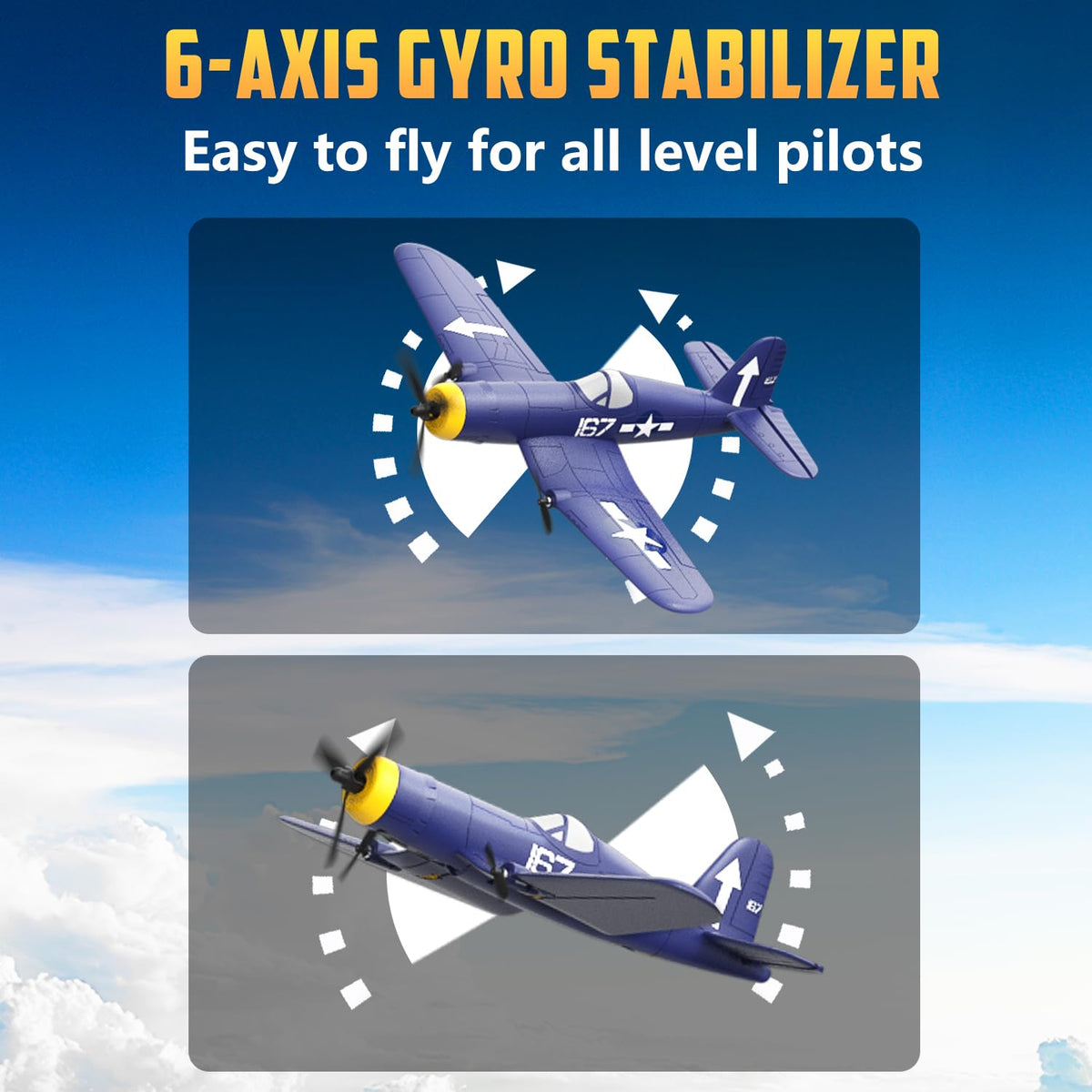HAWK'S WORK F4U Corsair gyro stabilization system for smoother practice flights.