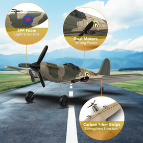 HAWK'S WORK Spitfire RC plane remote control in hand for precise steering