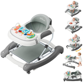 HAWEEK 5-in-1 foldable baby walker in gray supports safe walking practice.