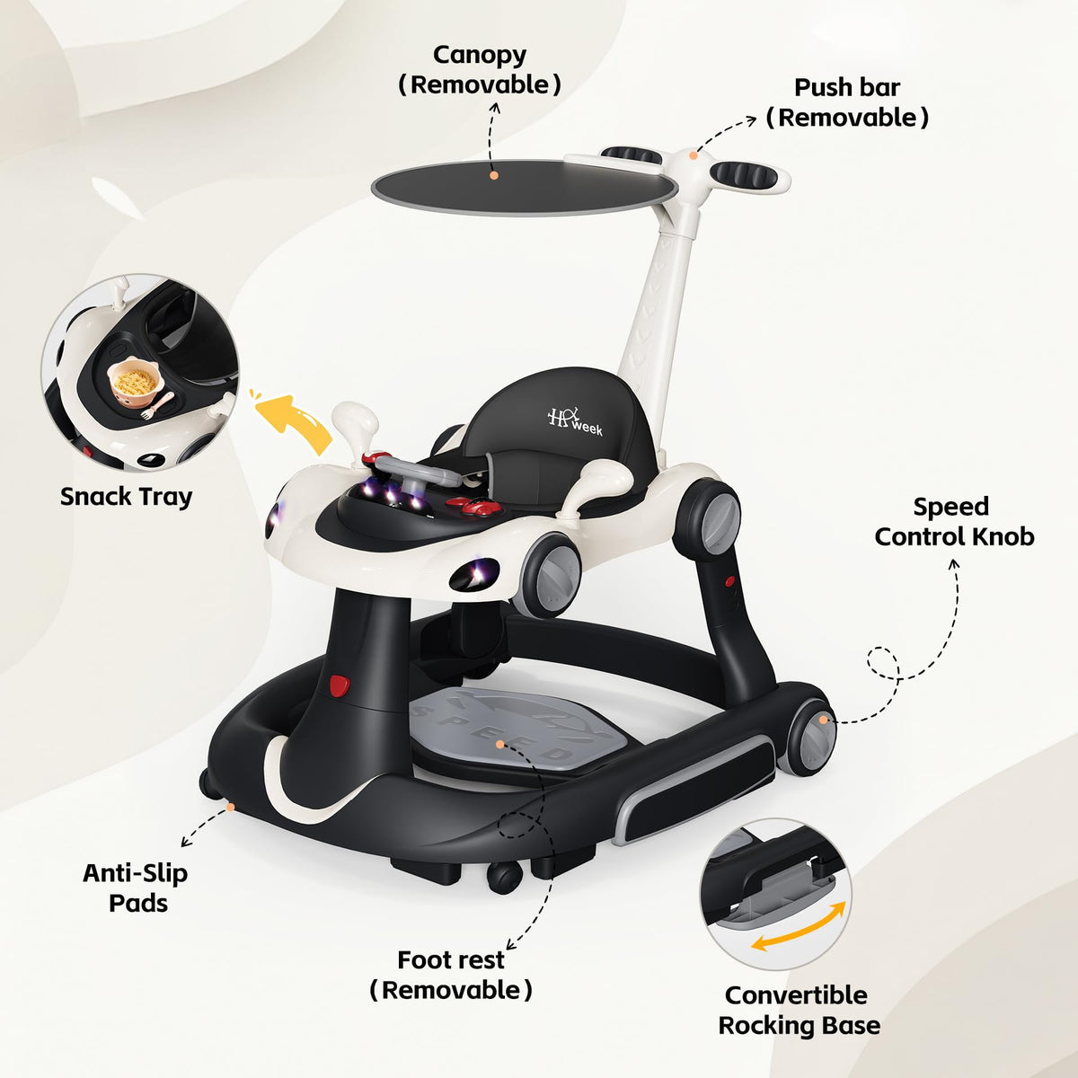 HAWEEK 7-in-1 baby walker with feeding tray for easy snacks