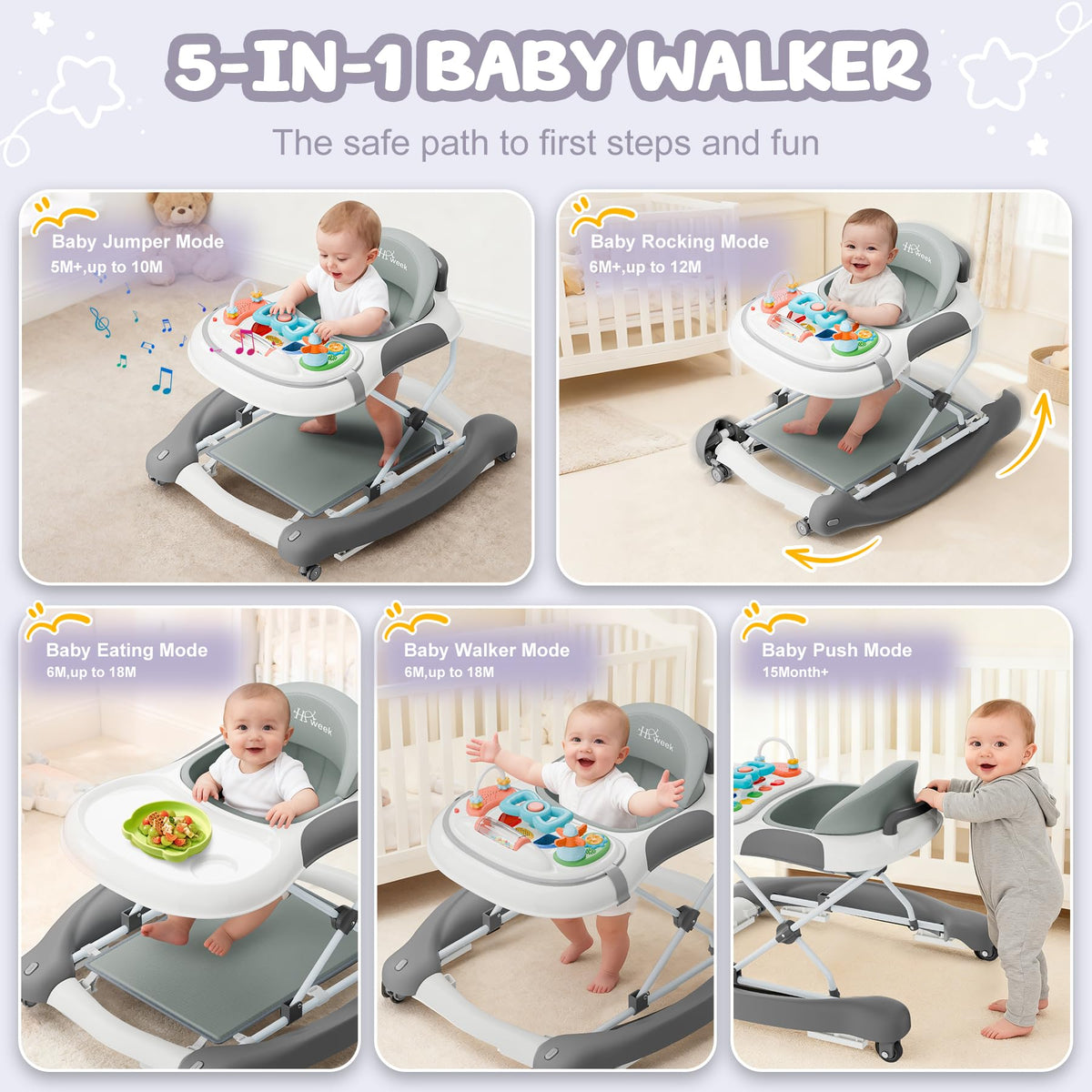 HAWEEK walker activity tray with music and lights boosts early sensory play.