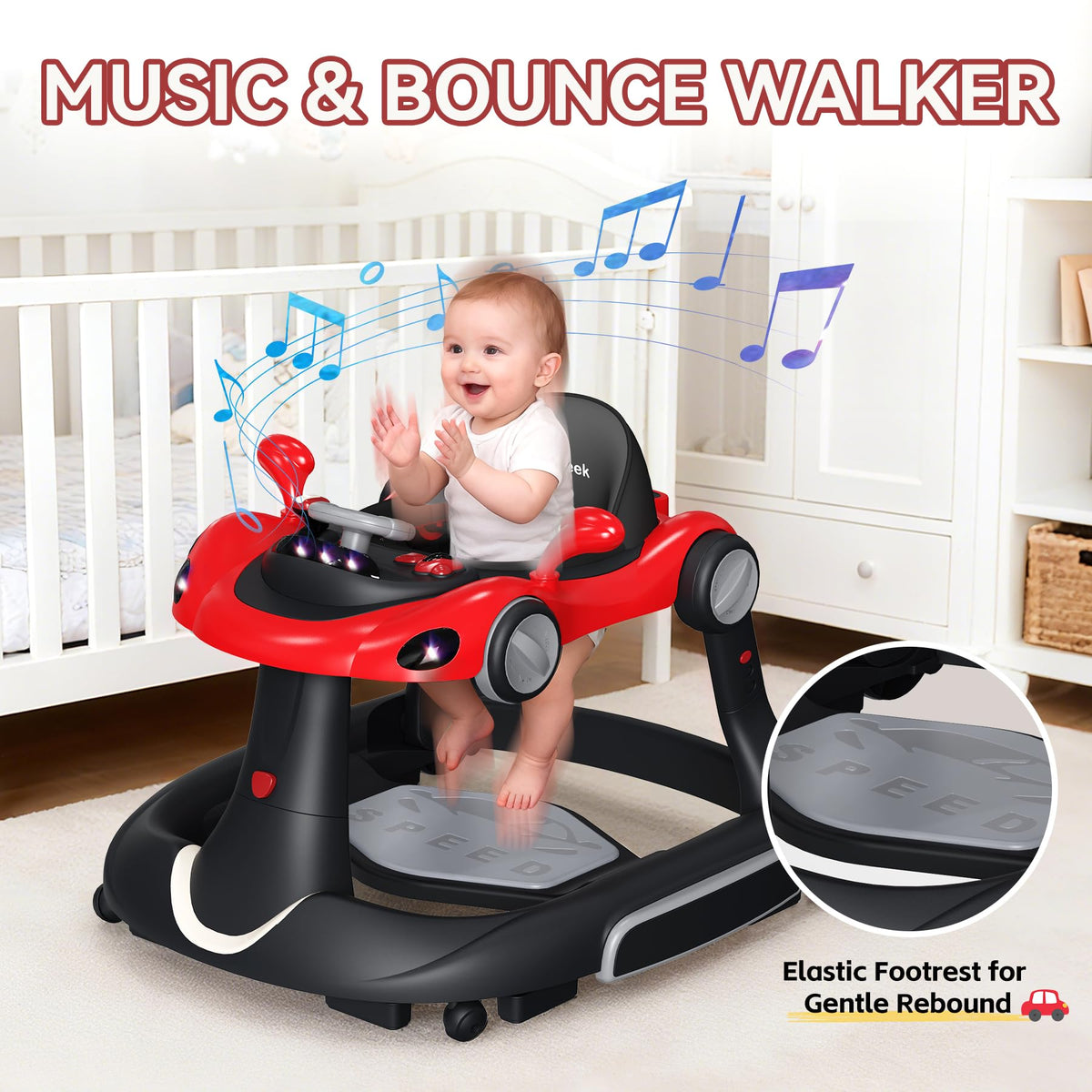 HAWEEK baby walker anti-slip wheels and braking design for stability