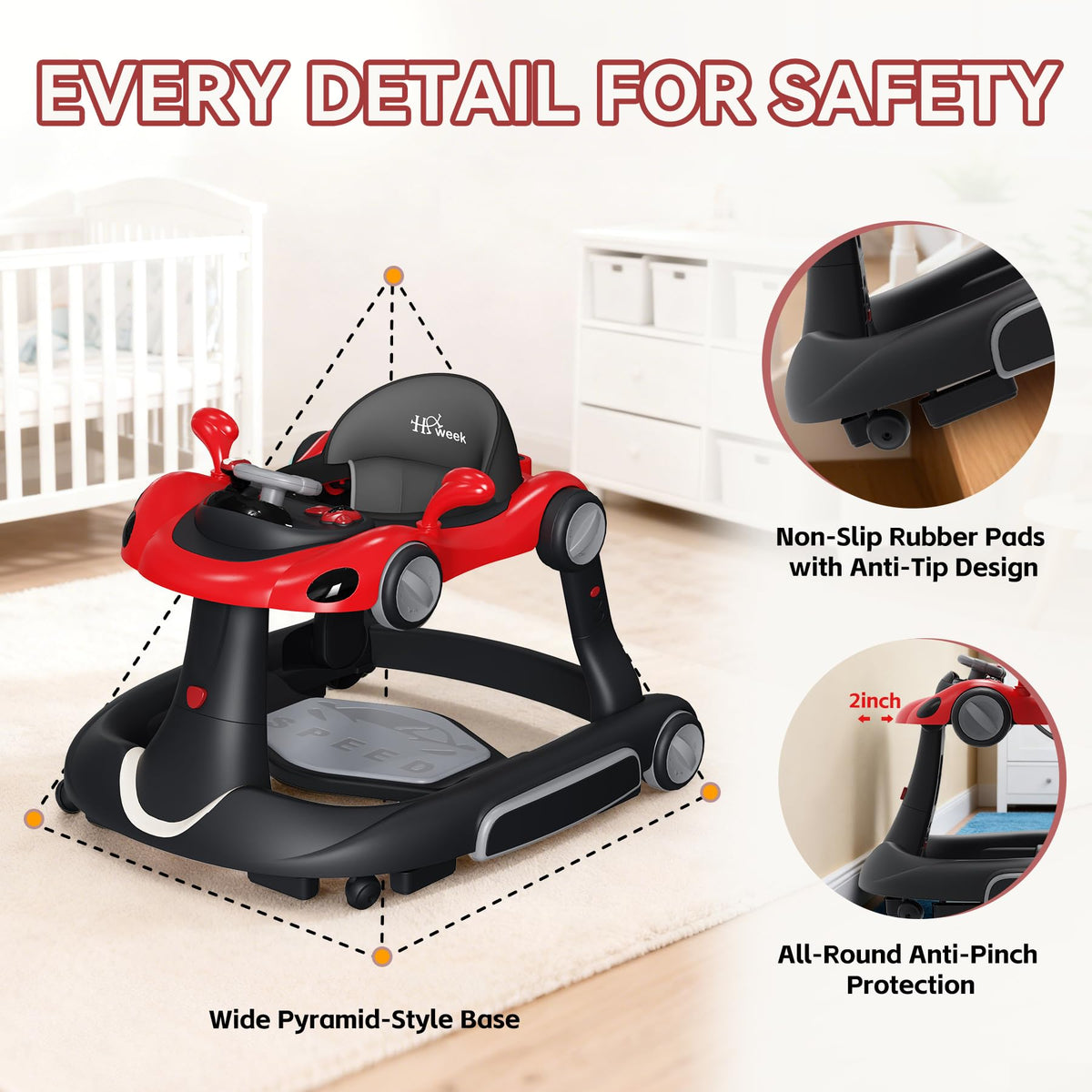 HAWEEK baby walker control panel with music and lights engaged