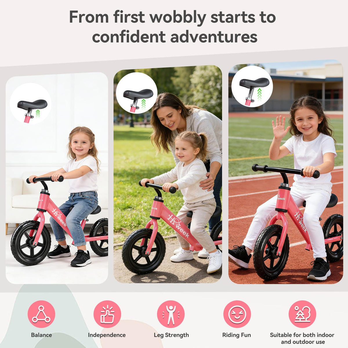 HAWEEK EVA tires never go flat for low-maintenance outdoor play.