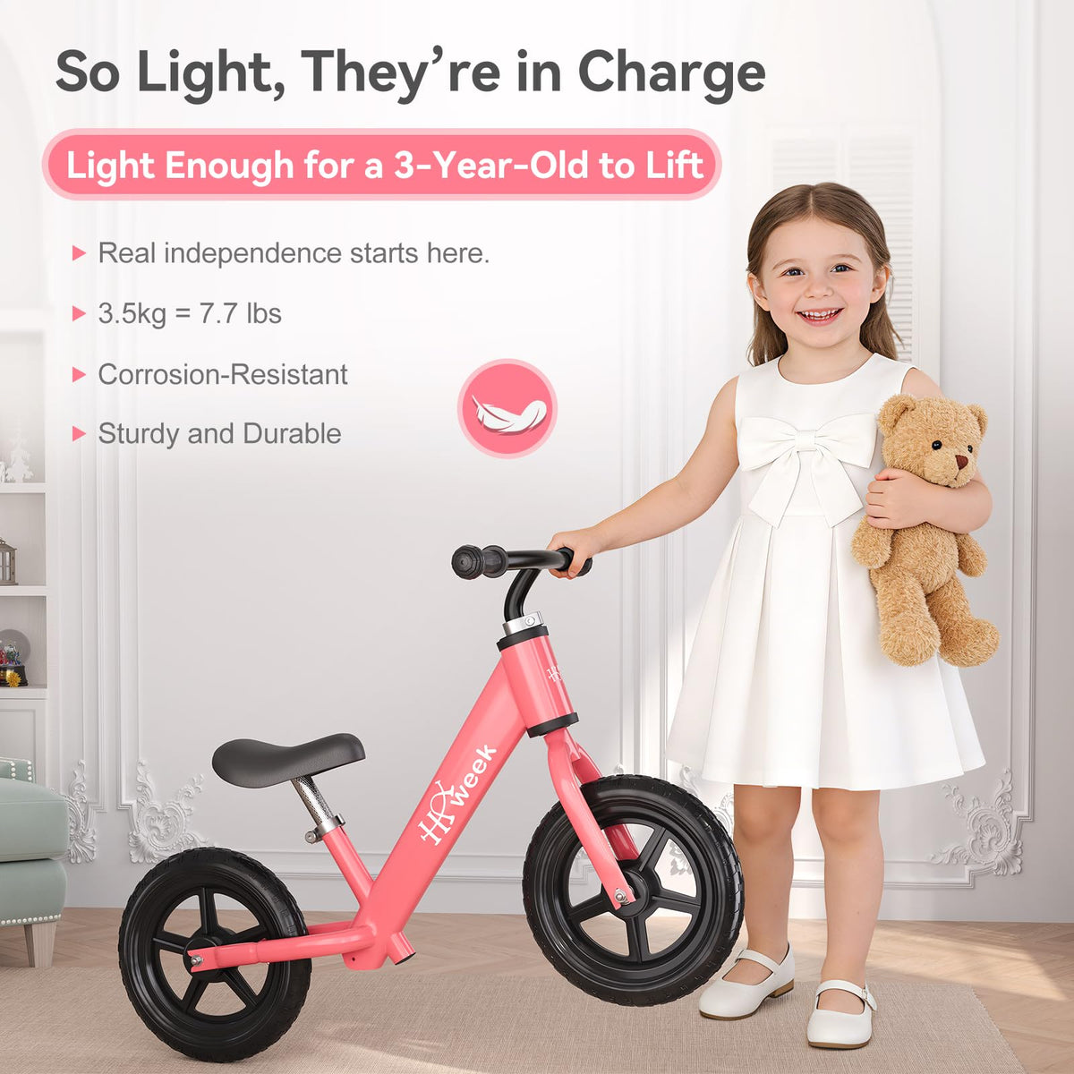 HAWEEK bike weighs only 3.5kg, making outdoor carries easy for parents.