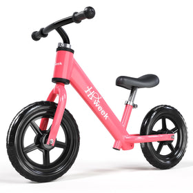 HAWEEK toddler balance bike in pink seat promotes confident, pedal-free riding for ages 2-5.