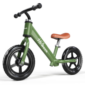 HAWEEK toddler balance bike in green with 12-inch wheels for safe indoor and outdoor practice
