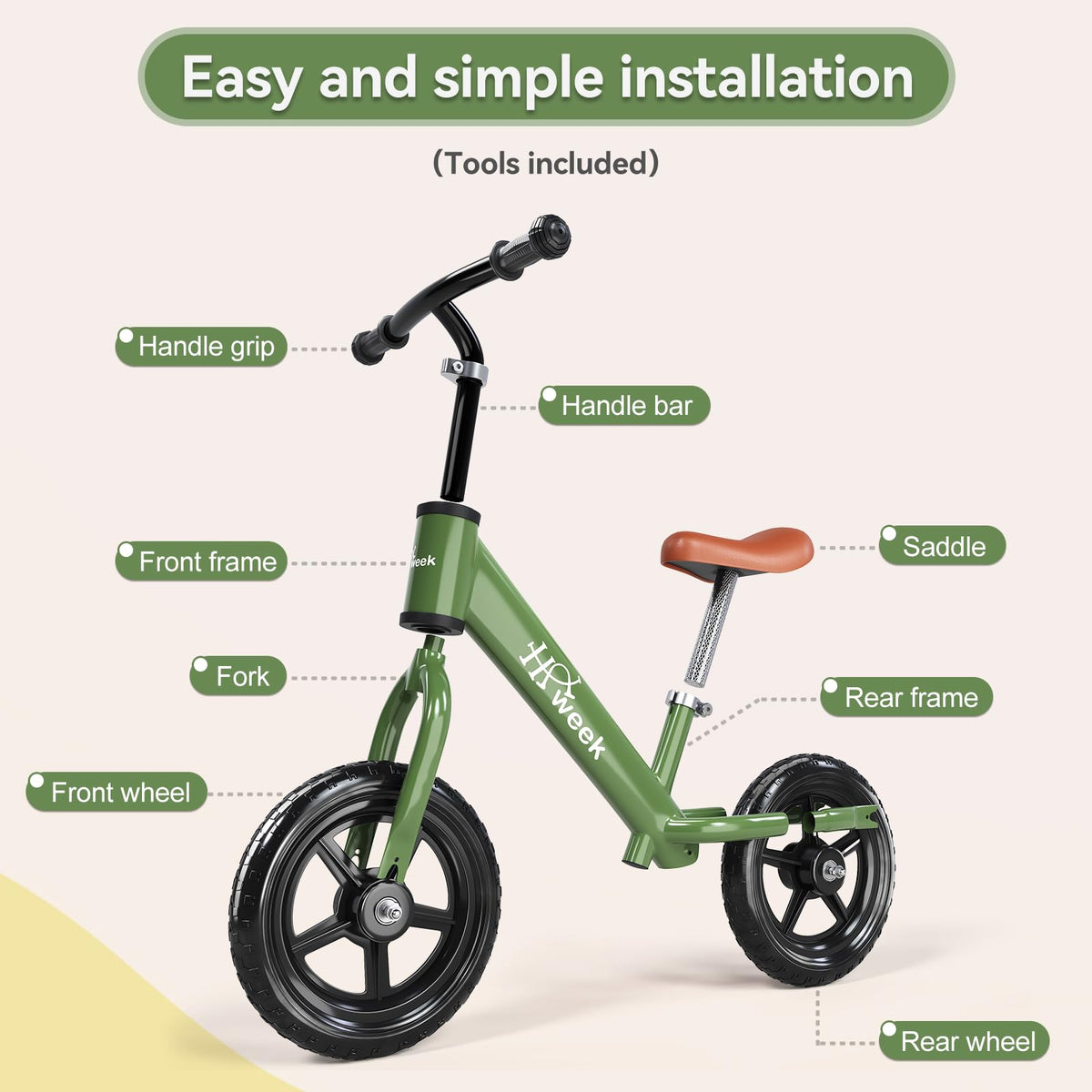 HAWEEK toddler balance bike green ready for indoor or outdoor fun