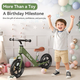 HAWEEK balance bike green with split design for easy storage and portability