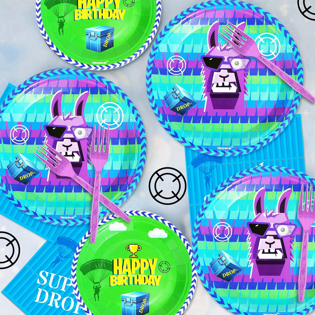 Haxpacal video games llama 7-inch plates ideal for appetizers and desserts